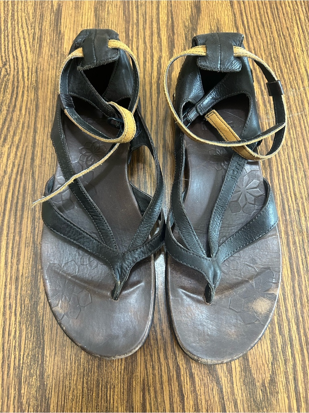 Merrell Black and Tan Leather Ankle-Strap Sandals